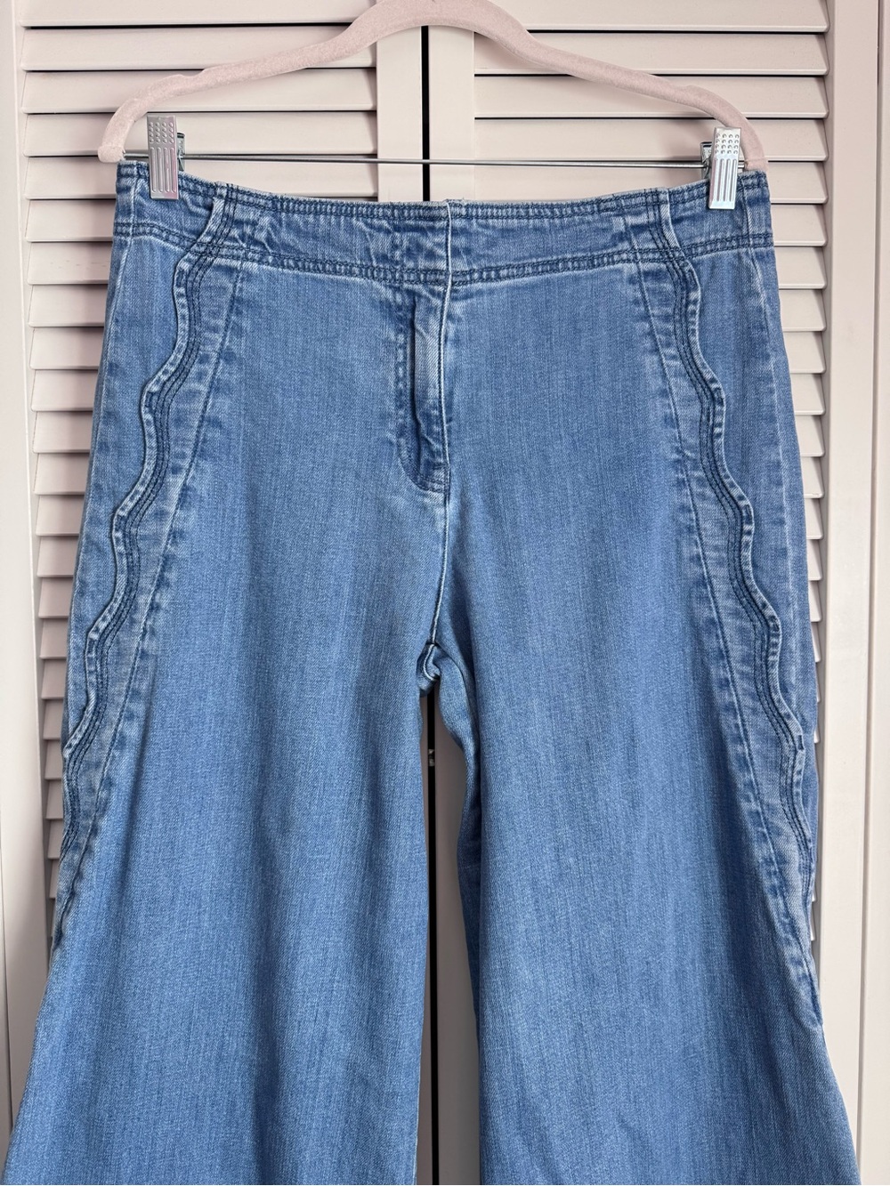 Maeve Scallop Edge Wide Leg Blue Jeans Boho Slouchy Cottagecore Size 29 - Picture 6 of 11